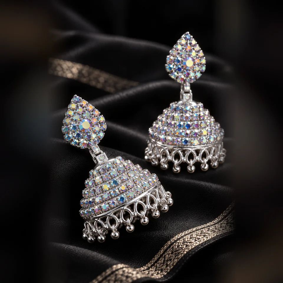 Crystal dome jhumka, view 2