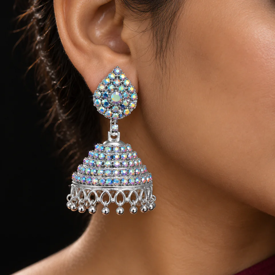 Crystal dome jhumka, view 3