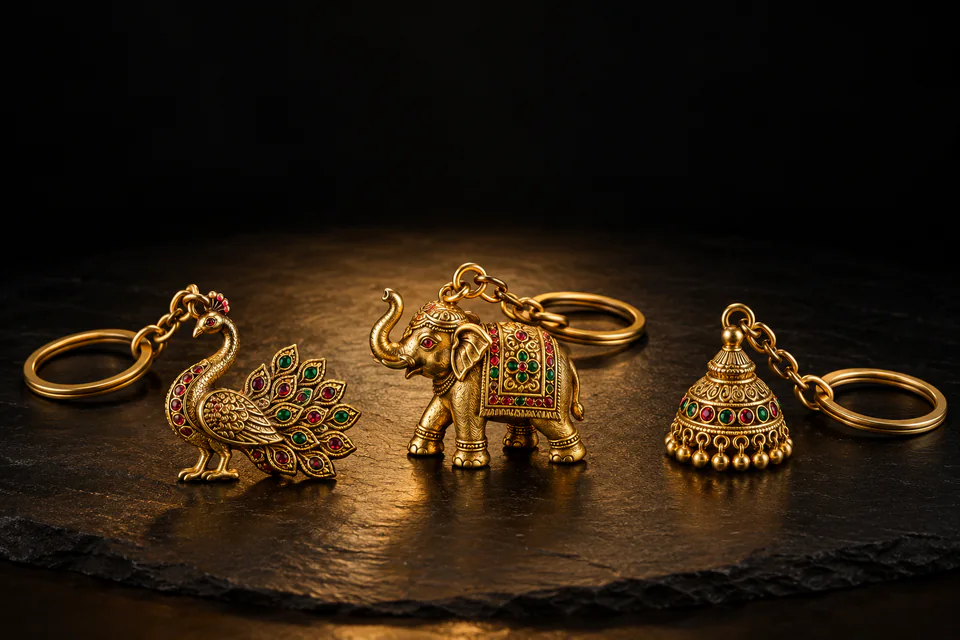 Small brass and gold-finish keepsakes.